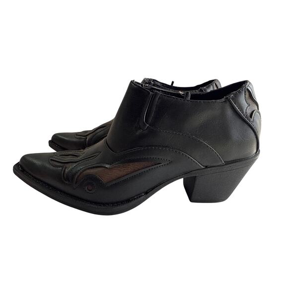 Roper Short Booties Sarah Women's 6.5 Snip Toe Inlay Accents Slip On Heels - Picture 6 of 10